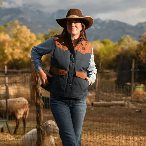 Amelia Women's Western Heated Vest - Brown & Blue