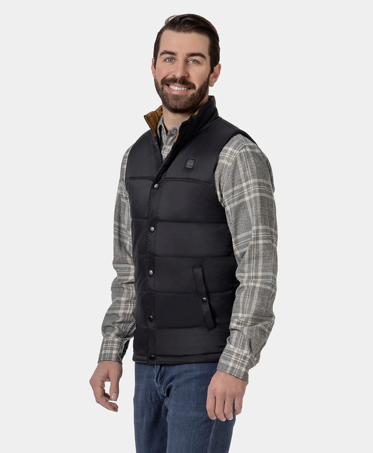 Final Sale - PuffLyte Men's 3-Zone Heated Lightweight Vest - Black / Khaki