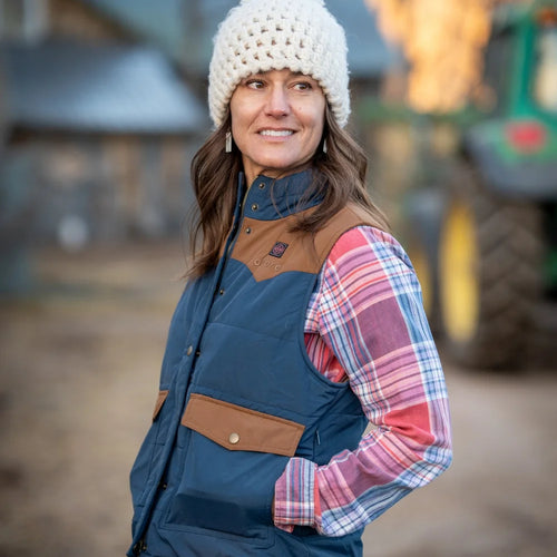 Amelia Women's Western Heated Vest - Brown & Blue