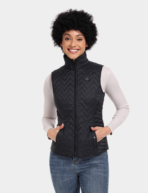 Women's Heated Chevron Quilted Vest - Black / Purple view 1