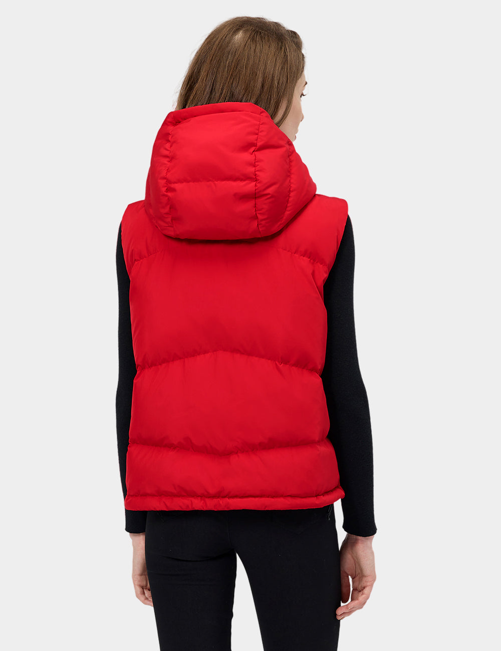 Women's Heated Cropped Puffer Down Vest - Black / Red