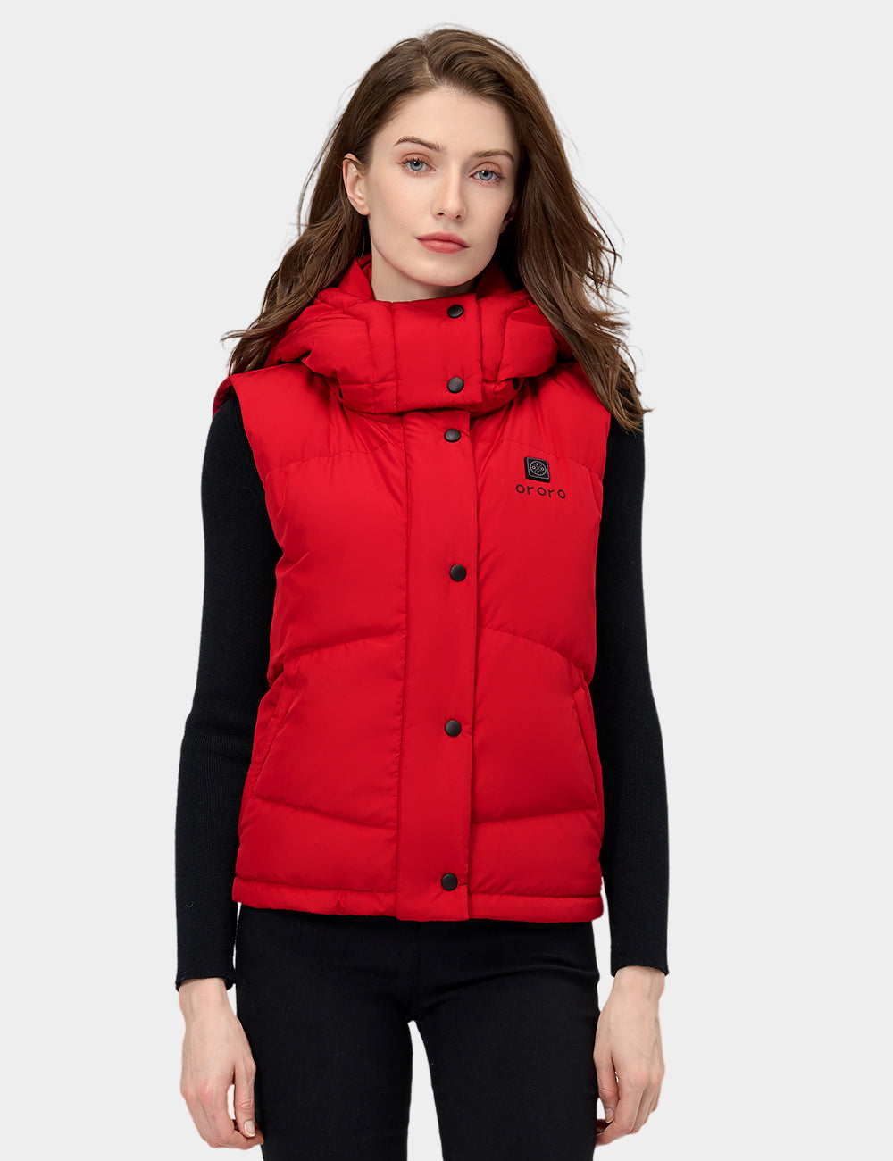 Women's Heated Cropped Puffer Down Vest - Black / Red, Thumbnail 22