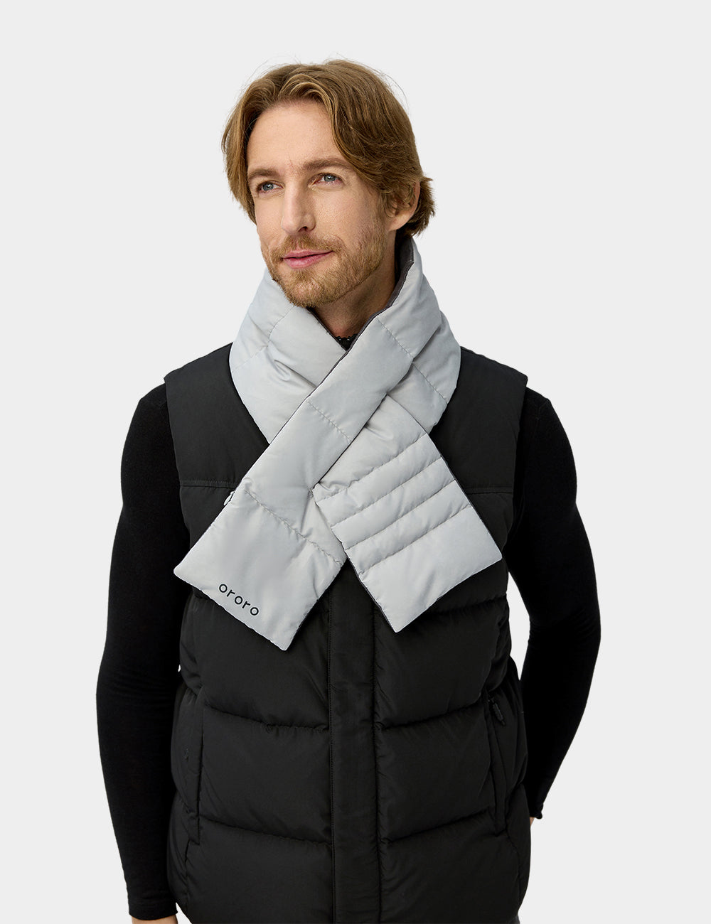 Unisex Heated Puffer Down Scarf - Black / Light Gray