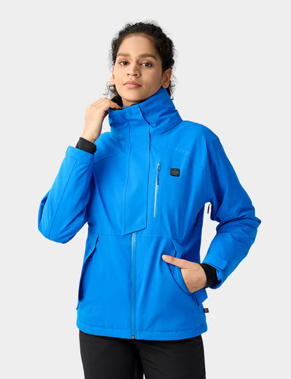 Women's Waterproof Heated Ski Jacket - Black / Blue