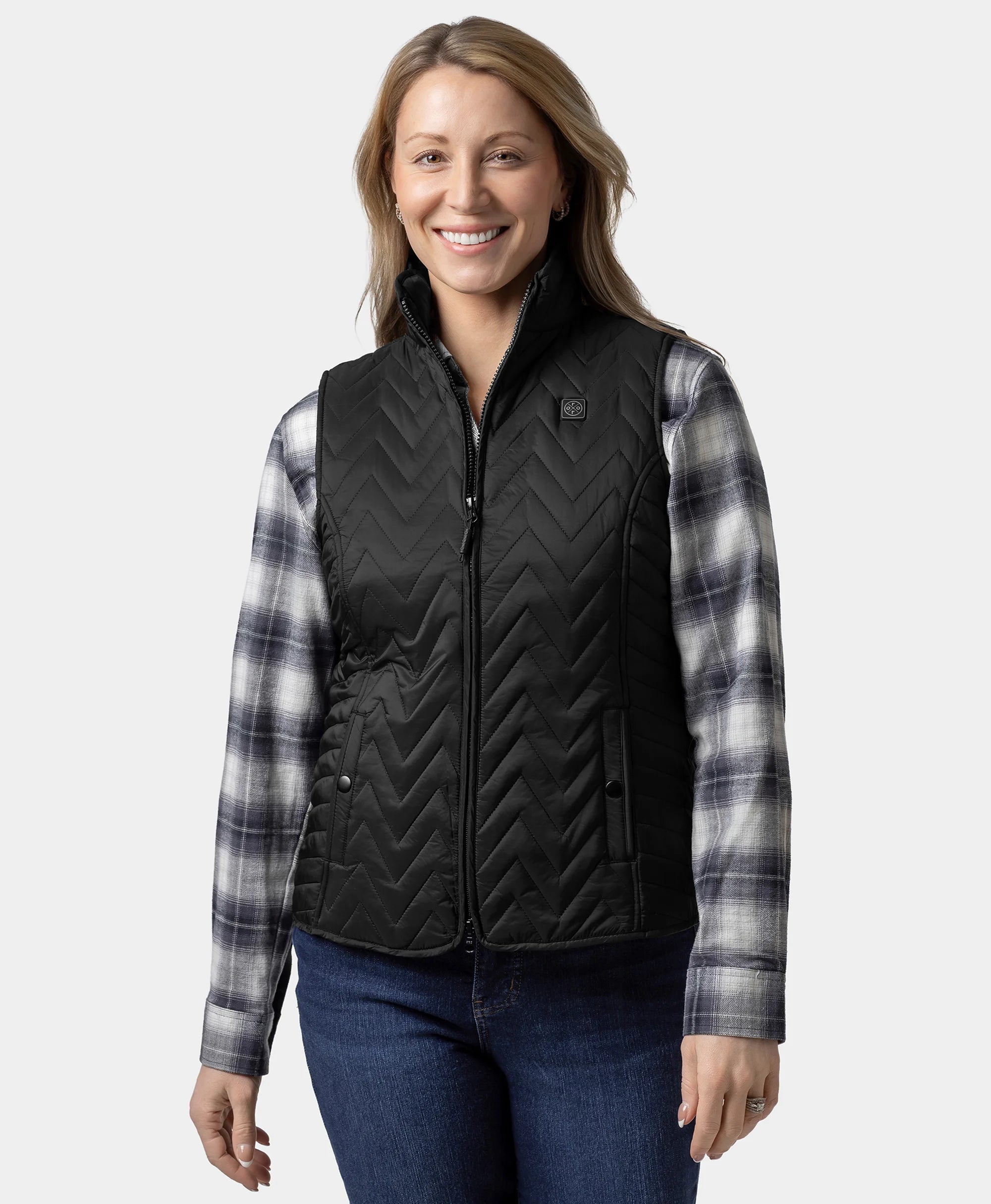 Women's Heated Chevron Quilted Vest - Black