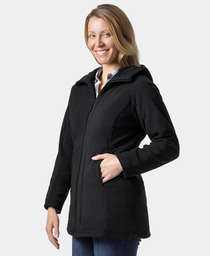 Felicity Women's Heated Long Hooded Fleece Jacket - Black