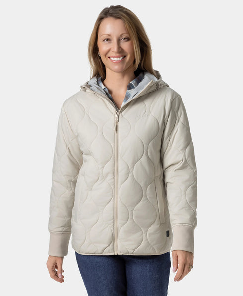 Stargazer Women's Heated Quilted Hoodie Jacket - Beige ,view 1