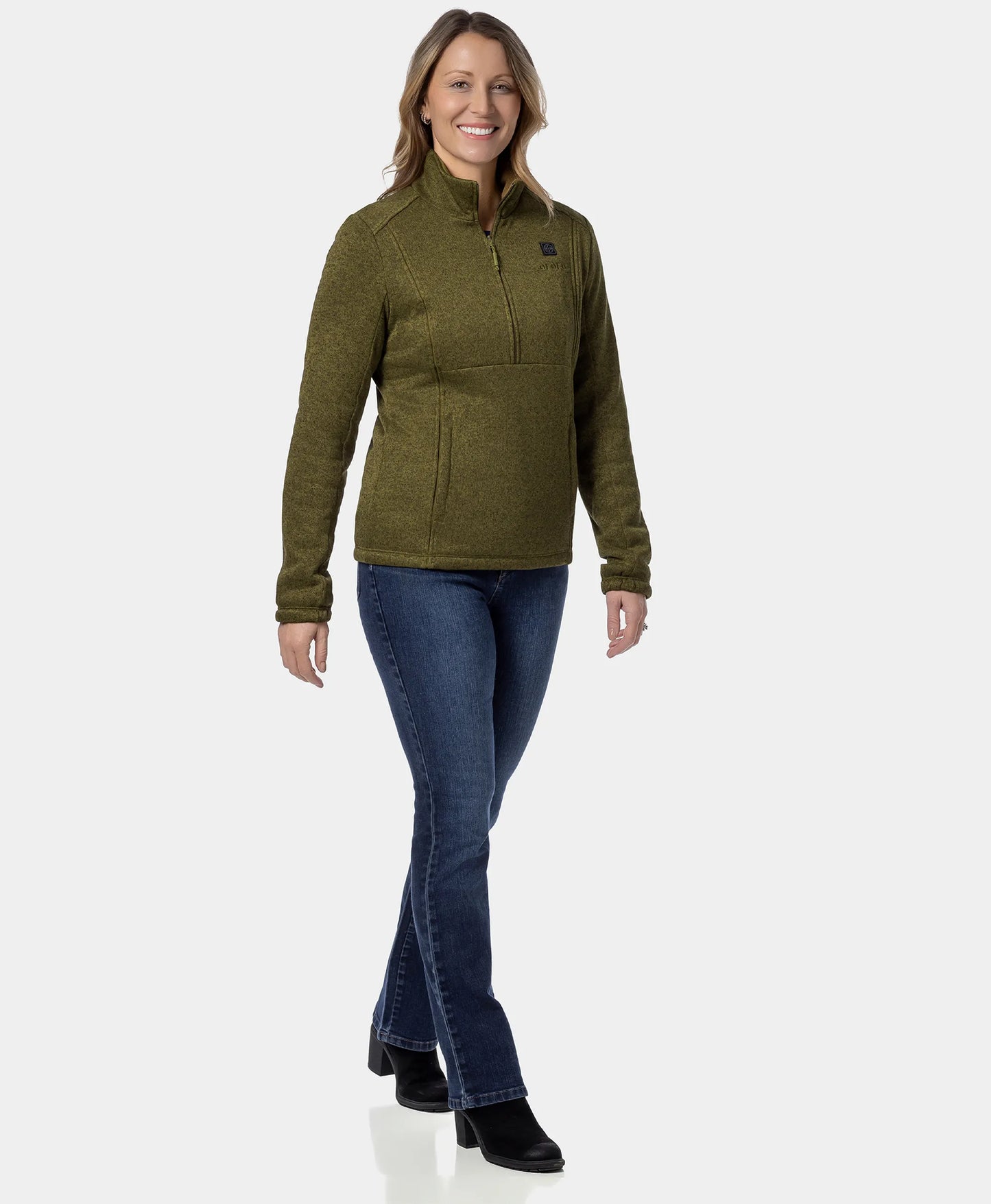 Women's Heated Sweater Fleece Qtr Zip Jacket