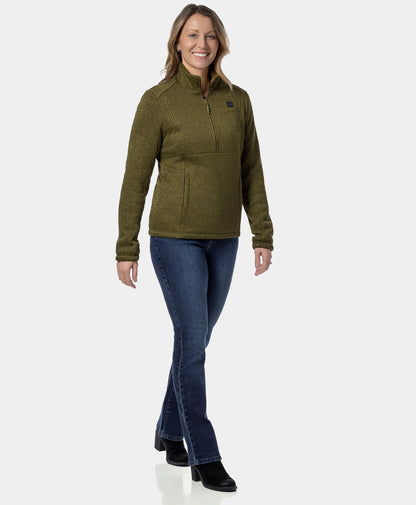 Women's Heated Sweater Fleece Qtr Zip Jacket