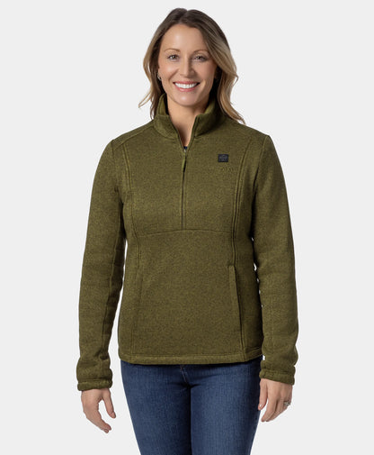 Women's Heated Sweater Fleece Qtr Zip Jacket