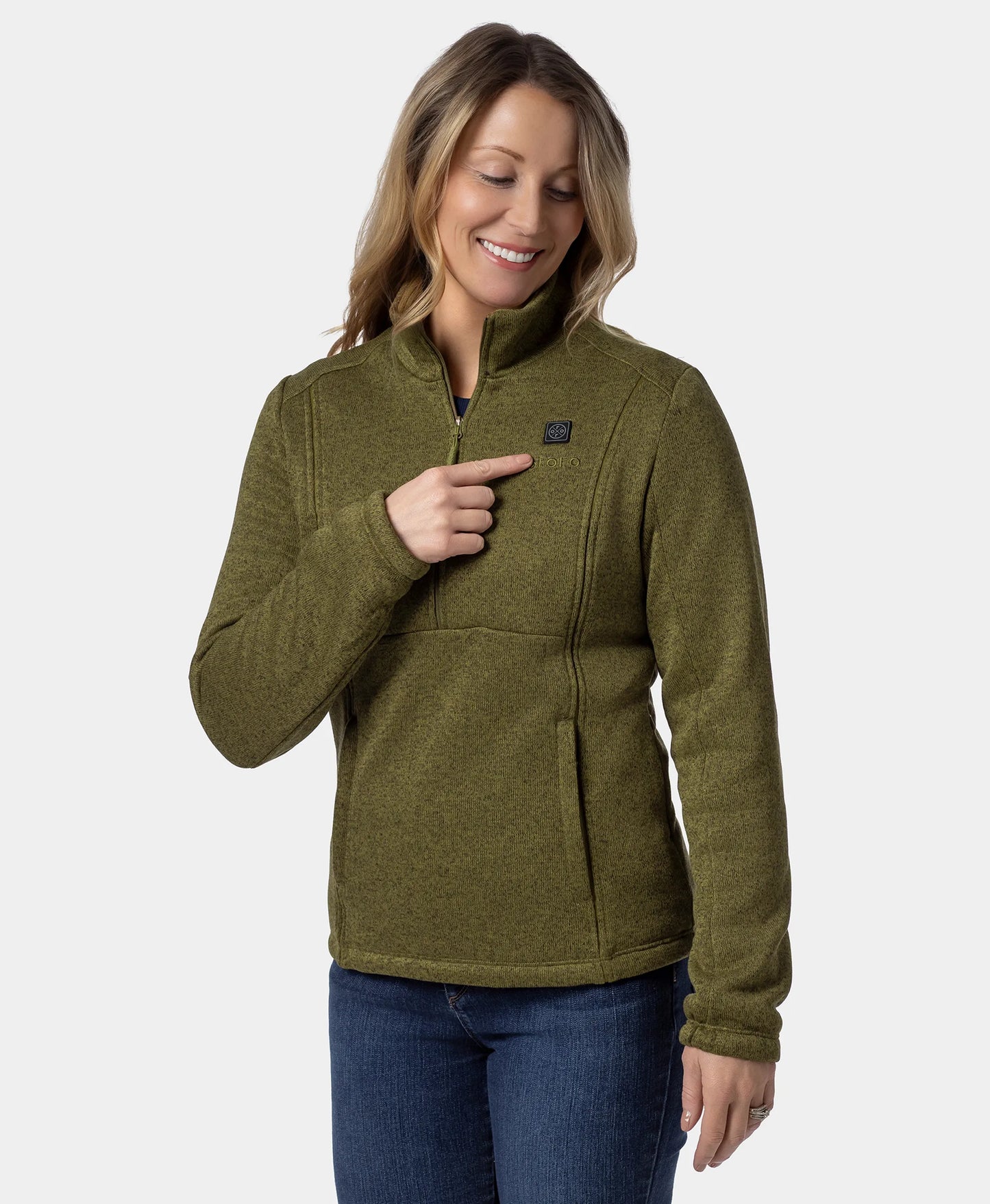 Women's Heated Sweater Fleece Qtr Zip Jacket