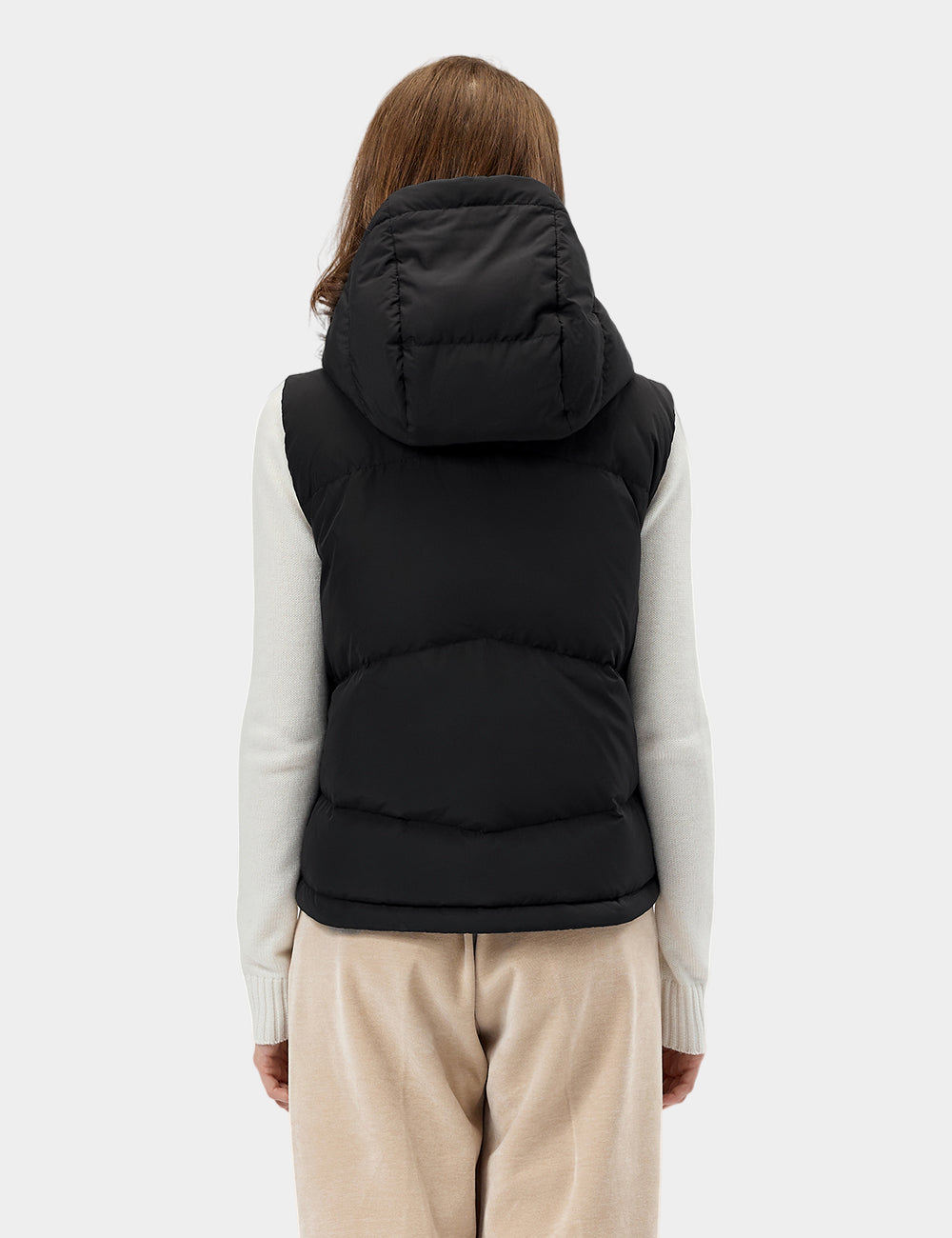 Women's Heated Cropped Puffer Down Vest - Black / Red