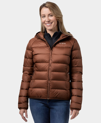 Women's 4-Zone Packable Heated Down Jacket-brown