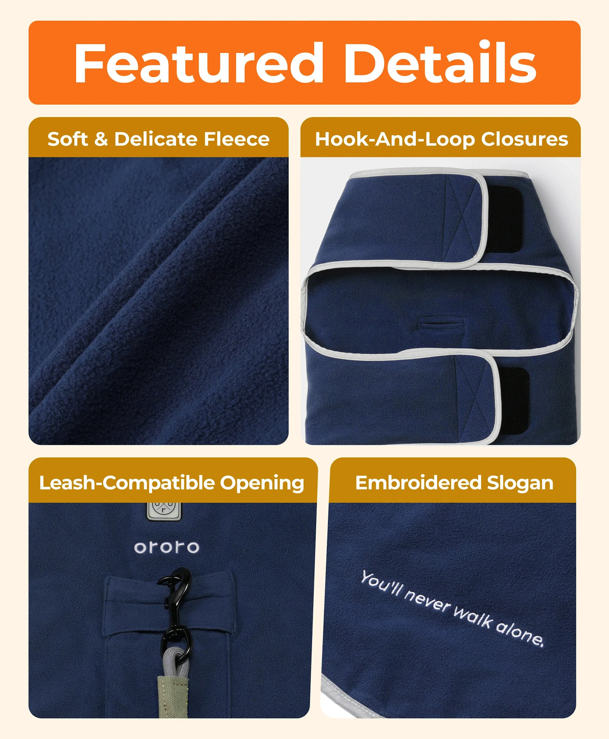 Soft Fleece, Hook-and loop Closures, Leash-compatible Opening, Embroidered Slogan