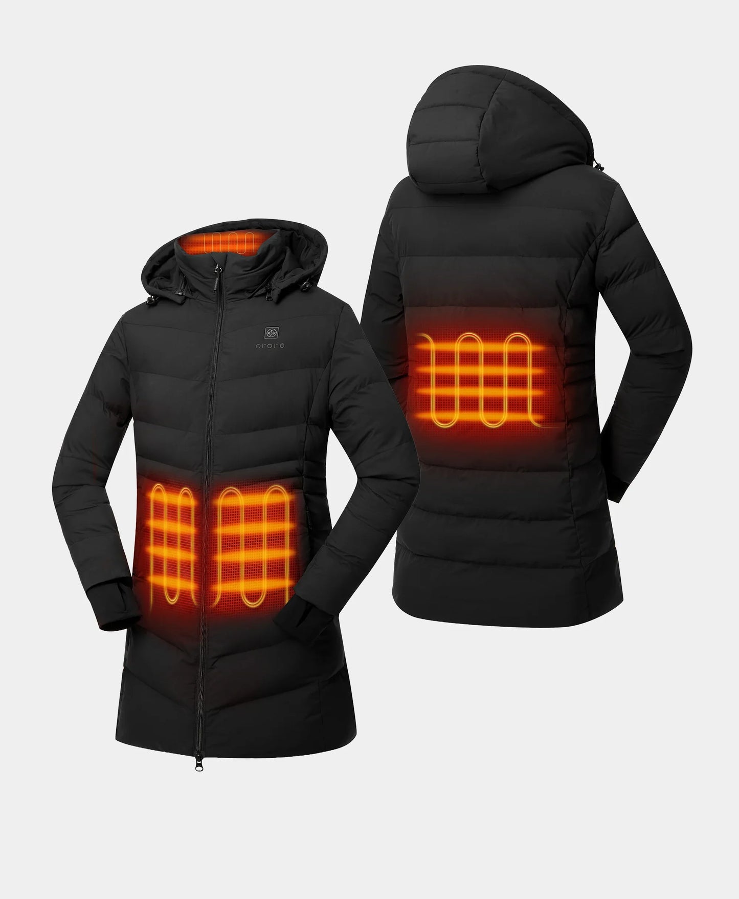 4 Heating zones: left & right pocket, collar, lower back