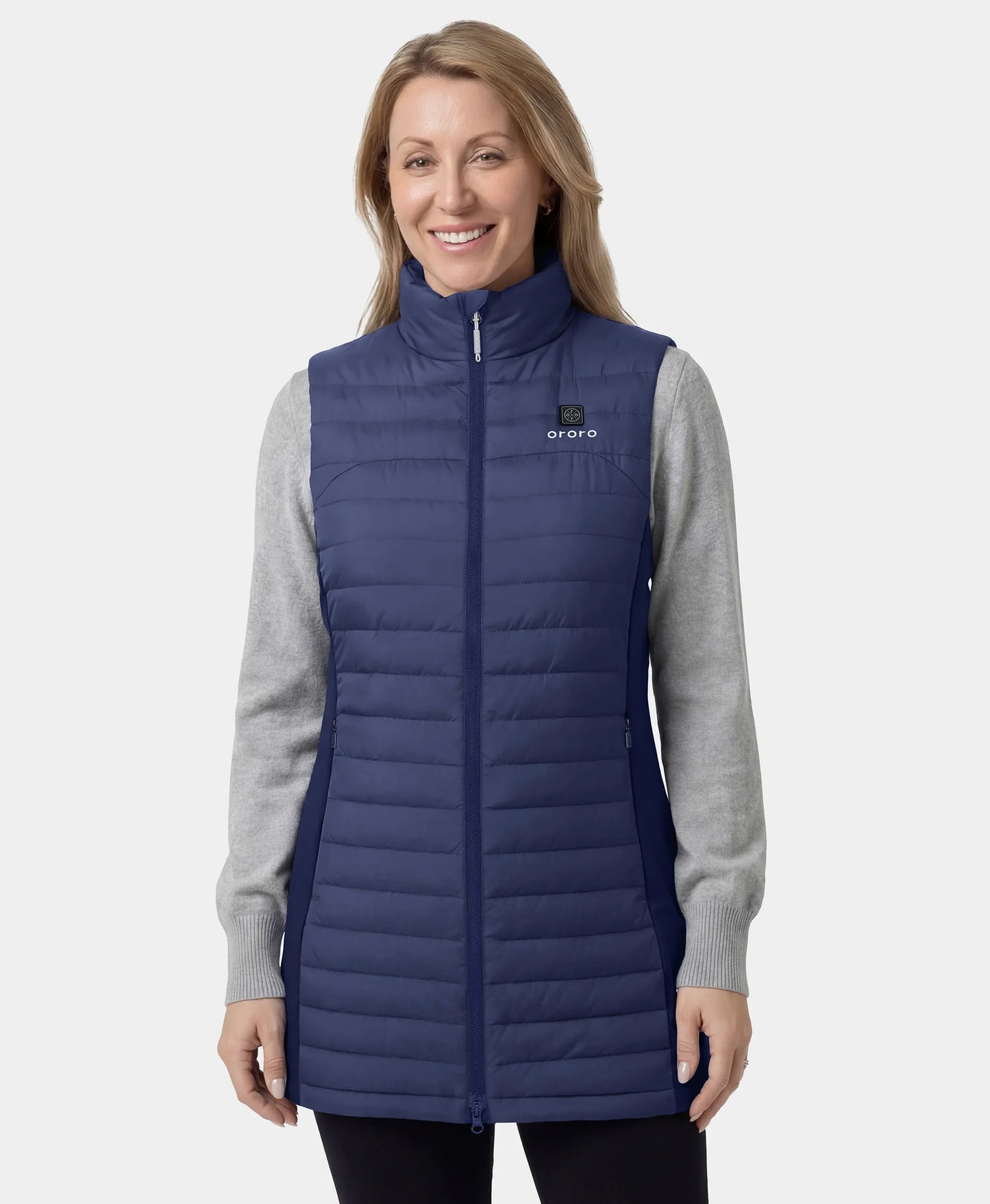 Women's 5-Zone Heated Long Down Vest- blue