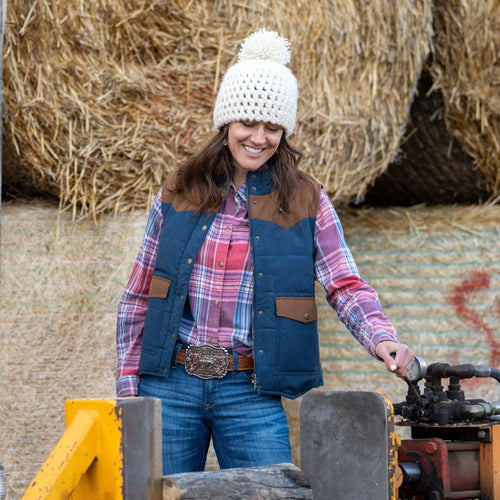 Amelia Women's Western Heated Vest - Brown & Blue
