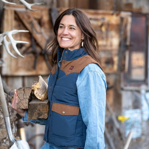 Amelia Women's Western Heated Vest - Brown & Blue