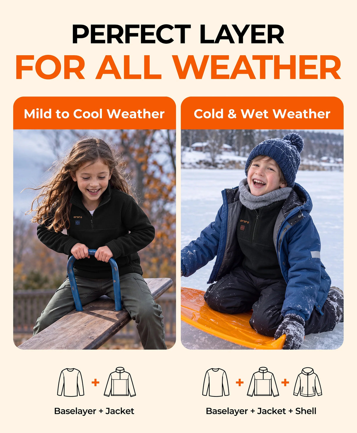 ororo Kids' 4-Zone Heated Fleece Qtr Zip Jacket is perfect for all weather