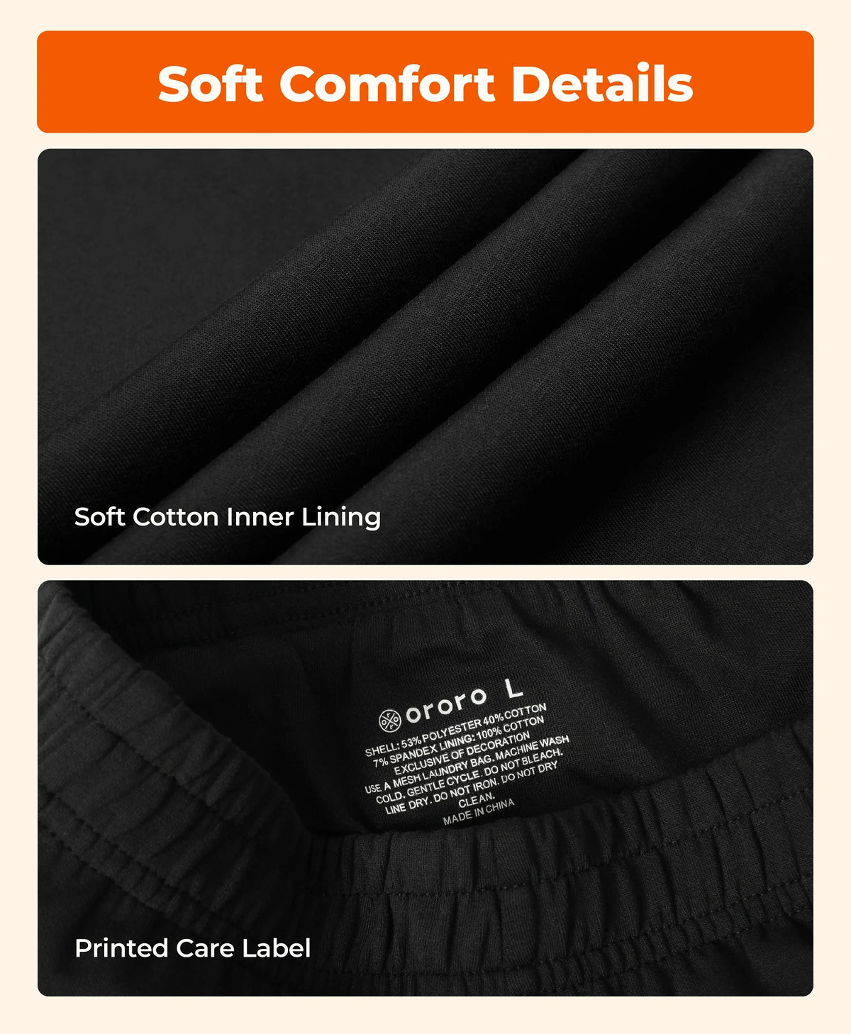 Soft Cotton Inner Lining, Printed Care Label
