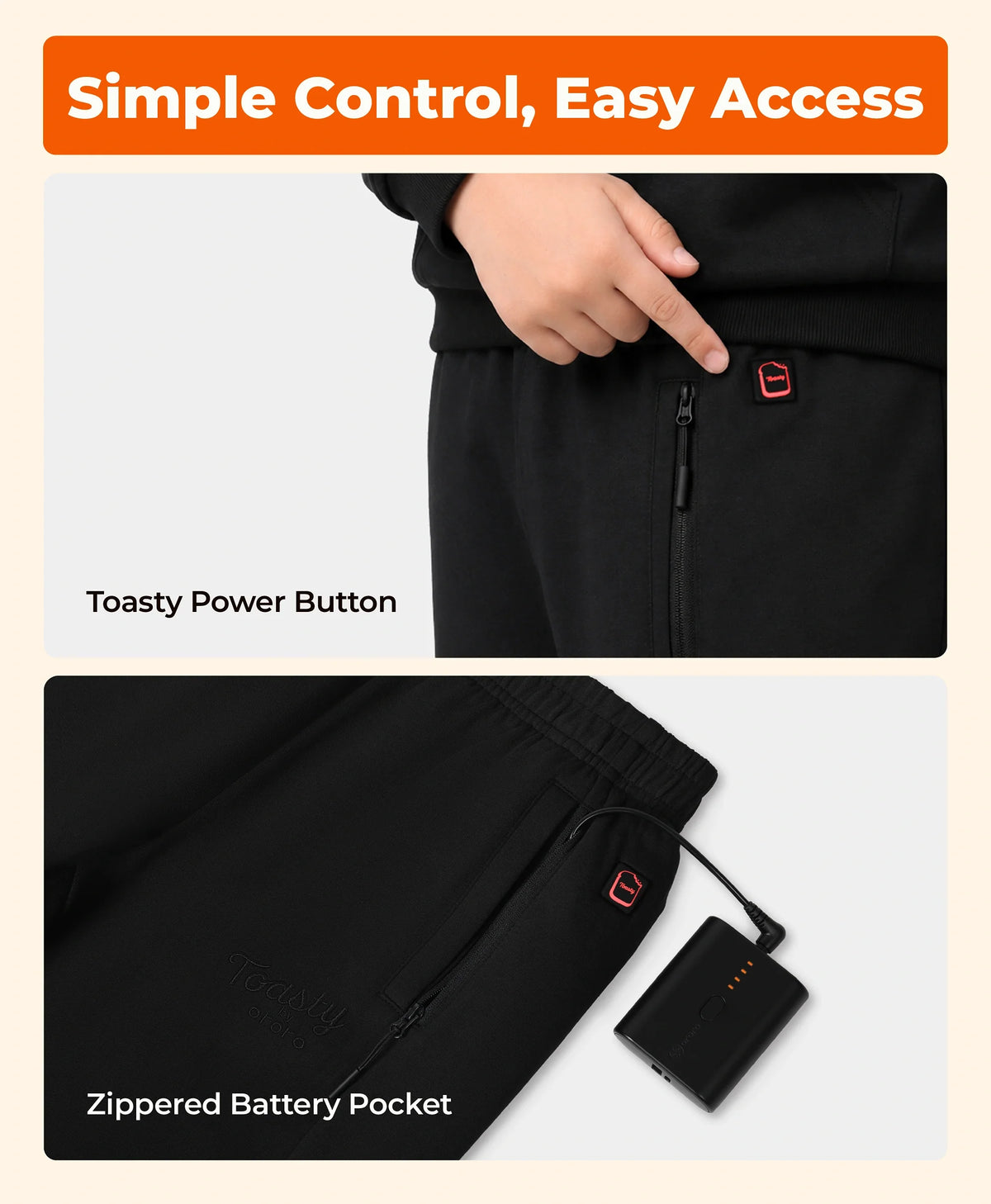 Toasty Kids' 3-Zone Heated Fleece Sweatpants