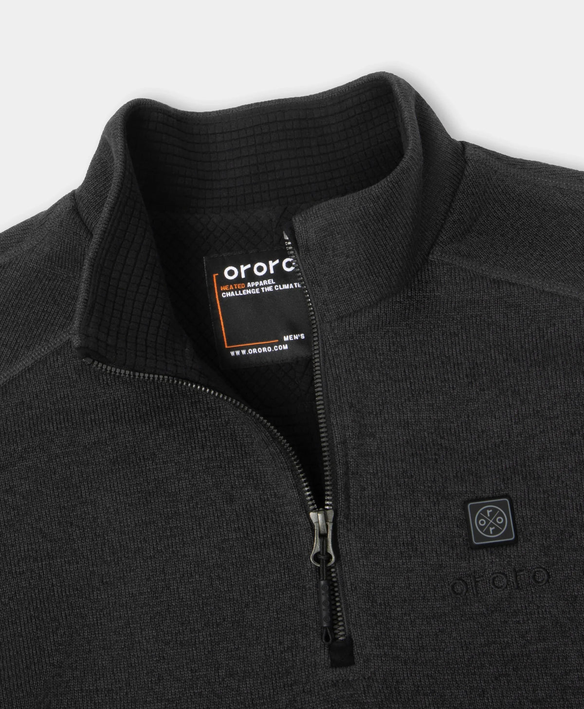 Quarter-zip pullover sweater by ororo, showing the collar, zipper, inner neck label, and a small embroidered logo on the chest.