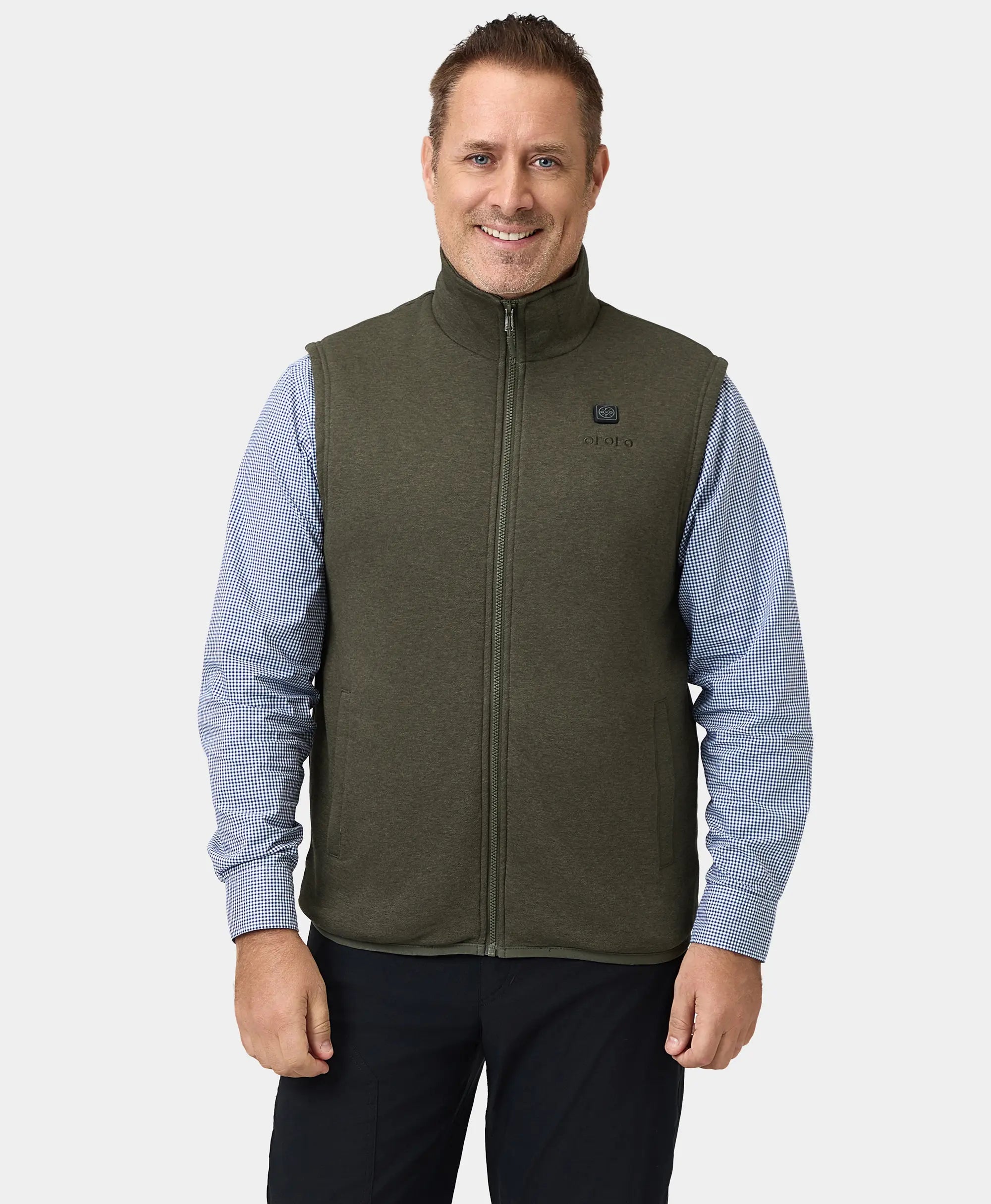 Final Sale - Men's Heated Fleece Vest (Gray / Green), Thumbnail 17