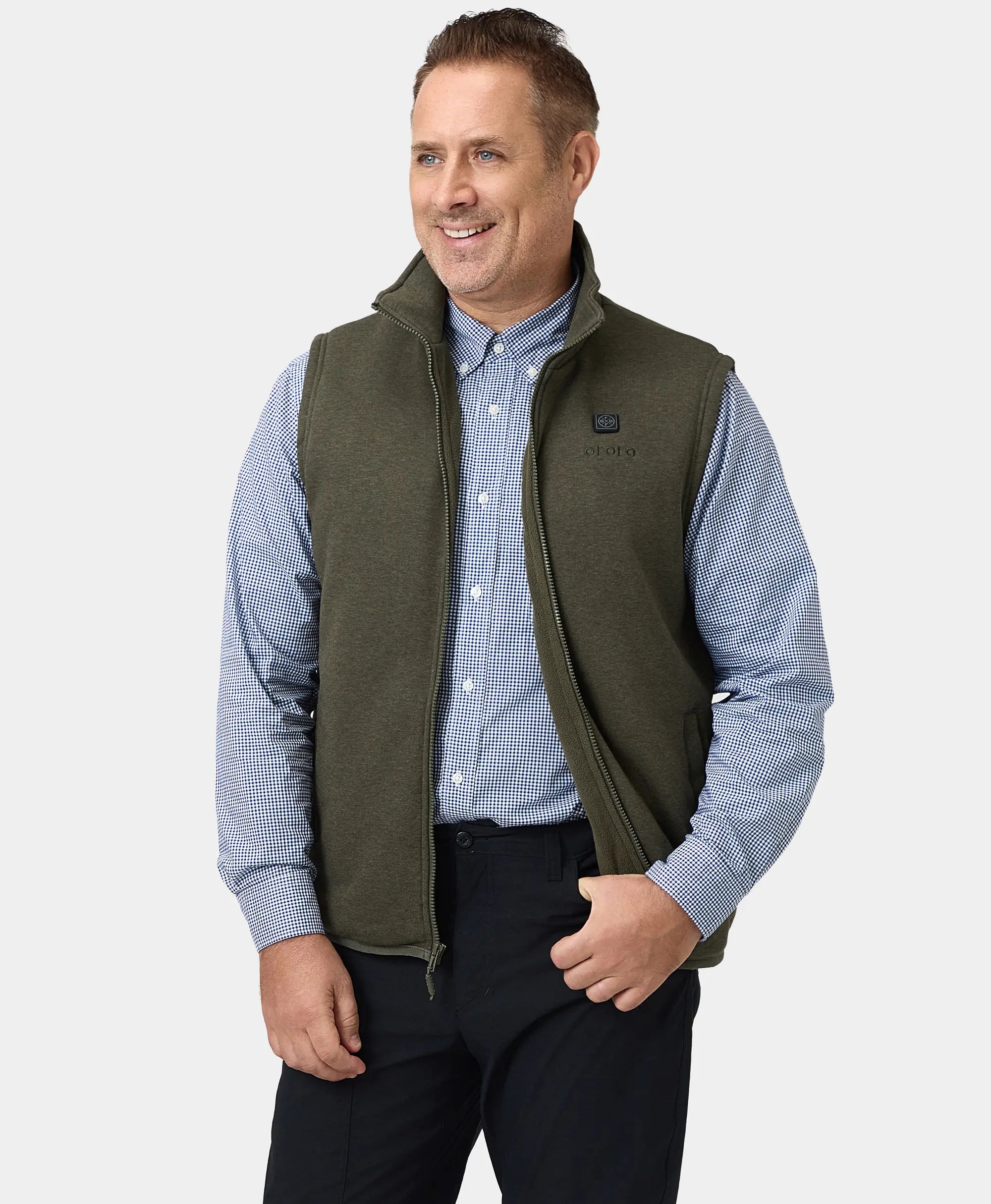 Final Sale - Men's Heated Fleece Vest (Gray / Green), Thumbnail 19