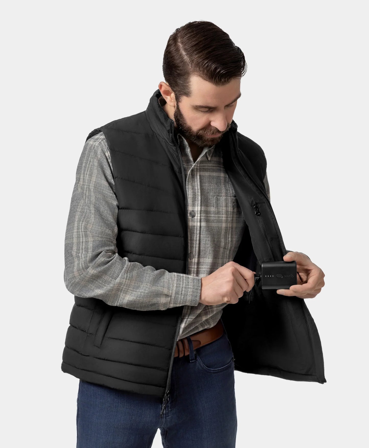 Men's Heated Lightweight Down Vest - Black / Gray