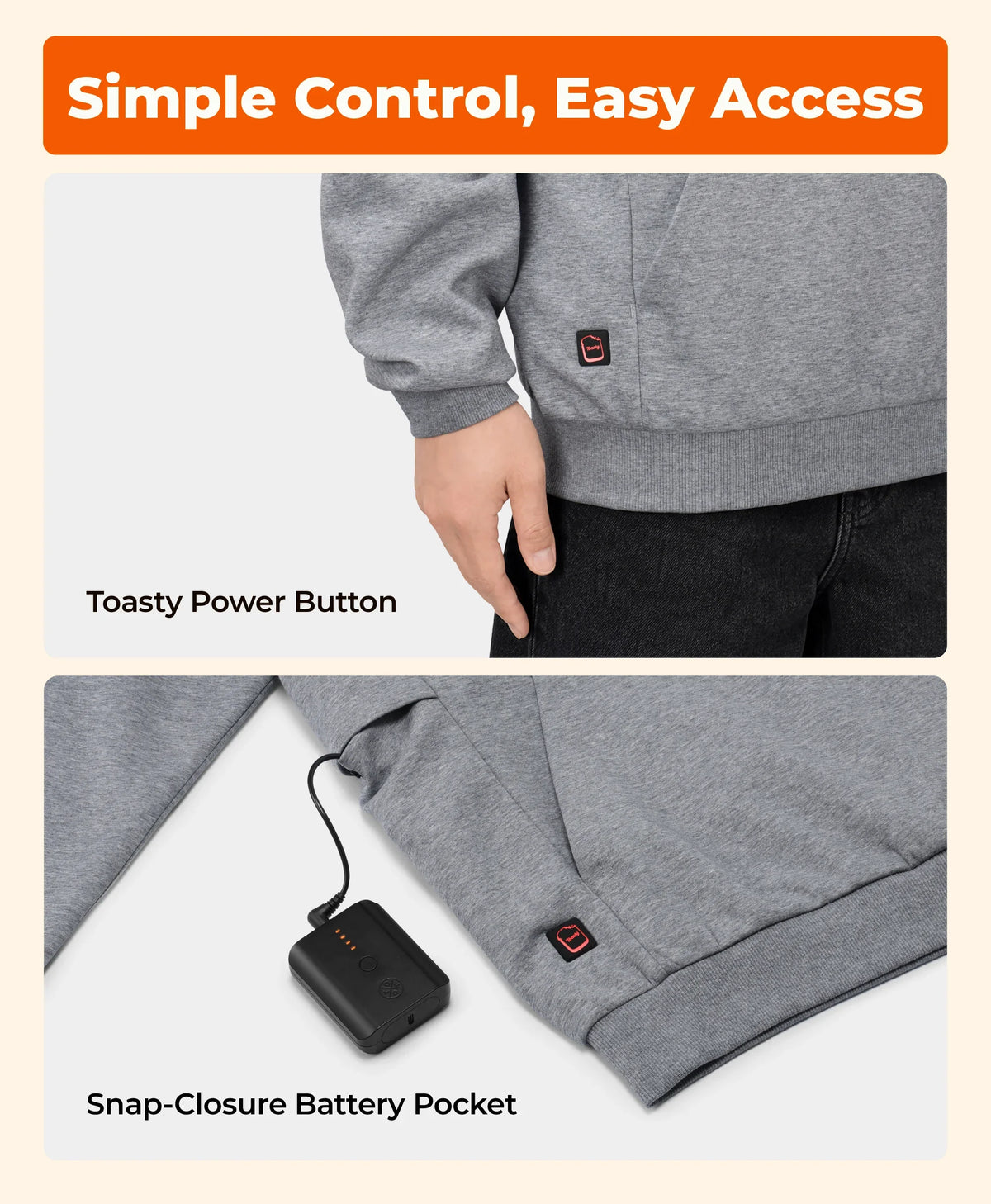 Toasty Unisex 5-Zone Heated Pullover Hoodie, Thumbnail 6