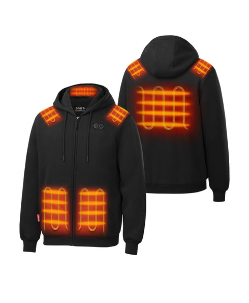 Front and back view of SureWarm? Unisex 6-Zone Fleece Heated Hoodie showing 6 heating zones ,view 2