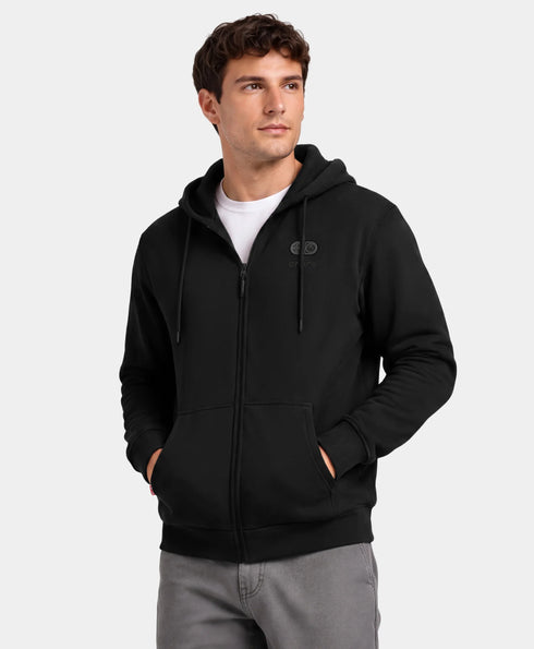 SureWarm? Unisex 6-Zone Fleece Heated Hoodie in Black featuring full-zip design and front pockets ,view 1