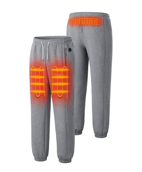 Toasty Unisex 3-Zone Heated Fleece Sweatpants in Flecking Gray with orange heat zones on thighs and waist ,view 2