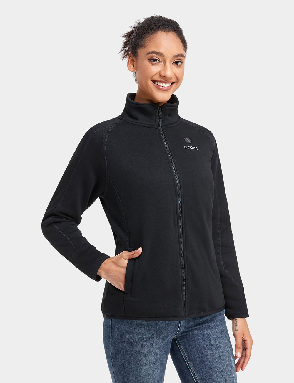 (Open-box) Women's Heated Full-Zip Fleece Jacket - Black / Maroon