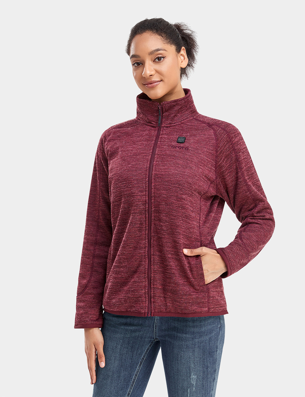 (Open-box) Women's Heated Full-Zip Fleece Jacket - Black / Maroon