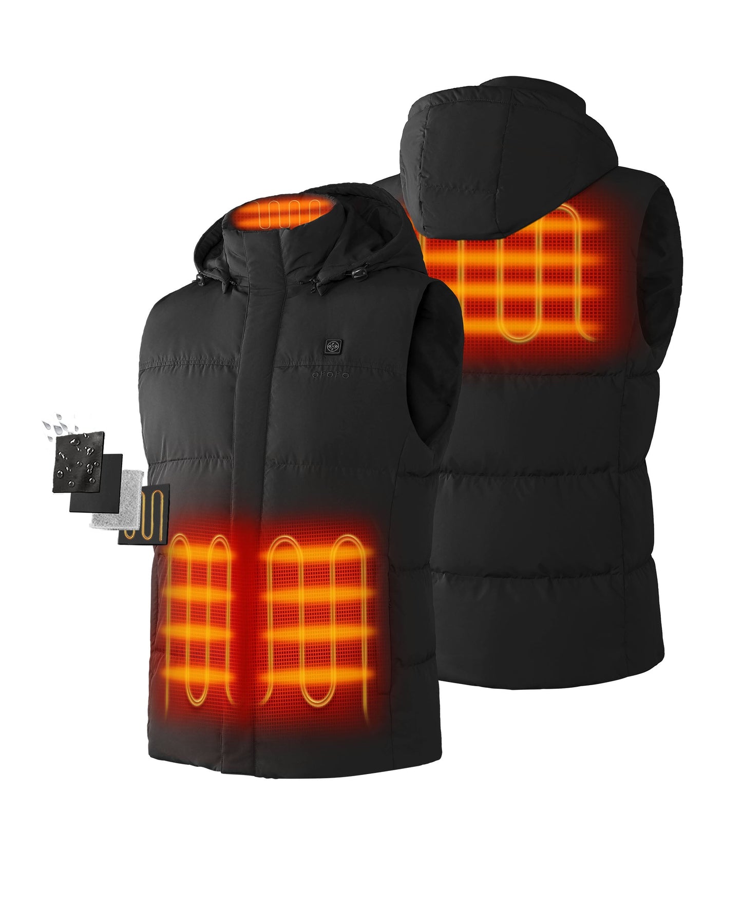 Left & Right Pocket, Upper Back and Collar Heating