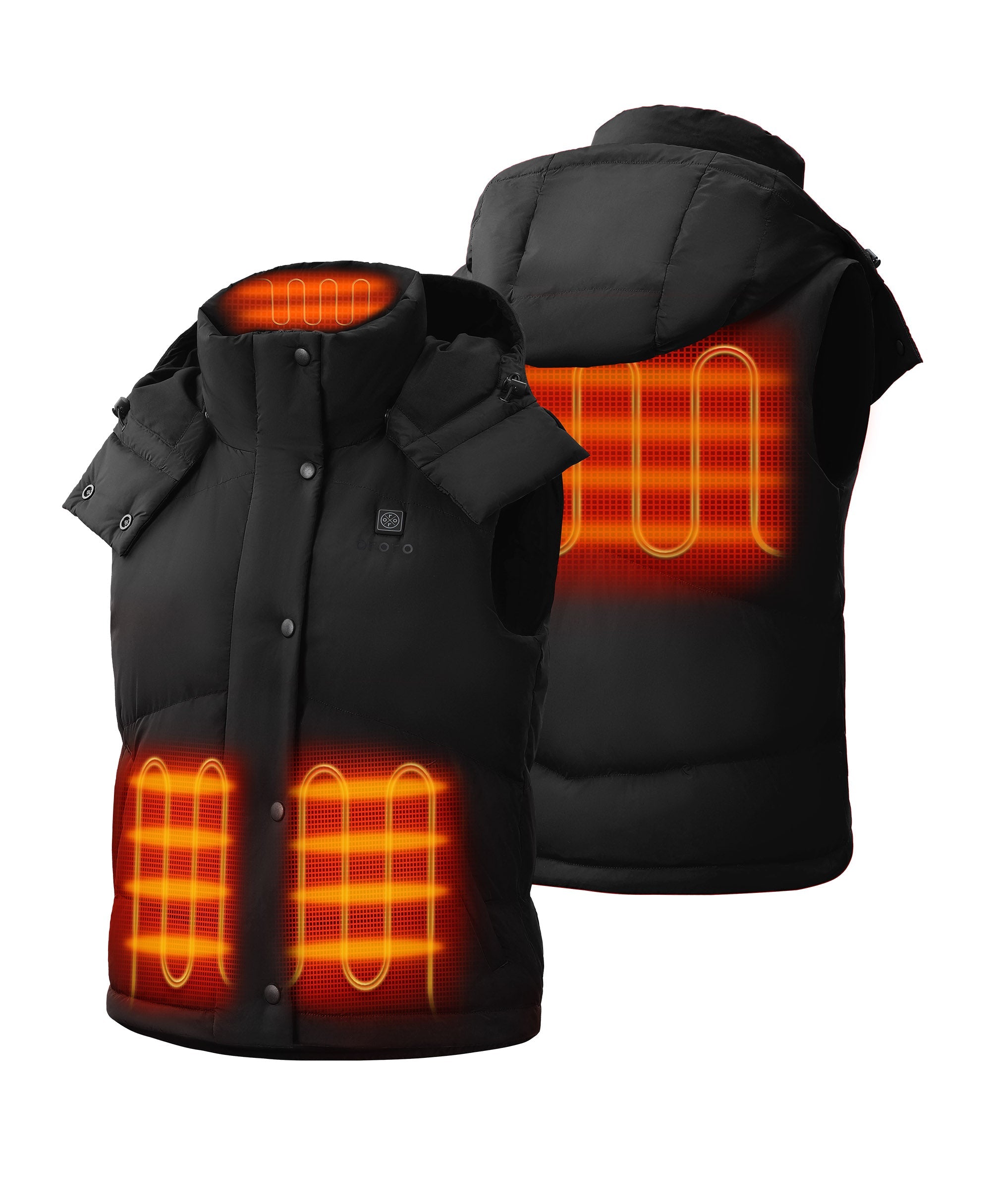 Women's Heated Cropped Puffer Down Vest - Black / Red, Thumbnail 2