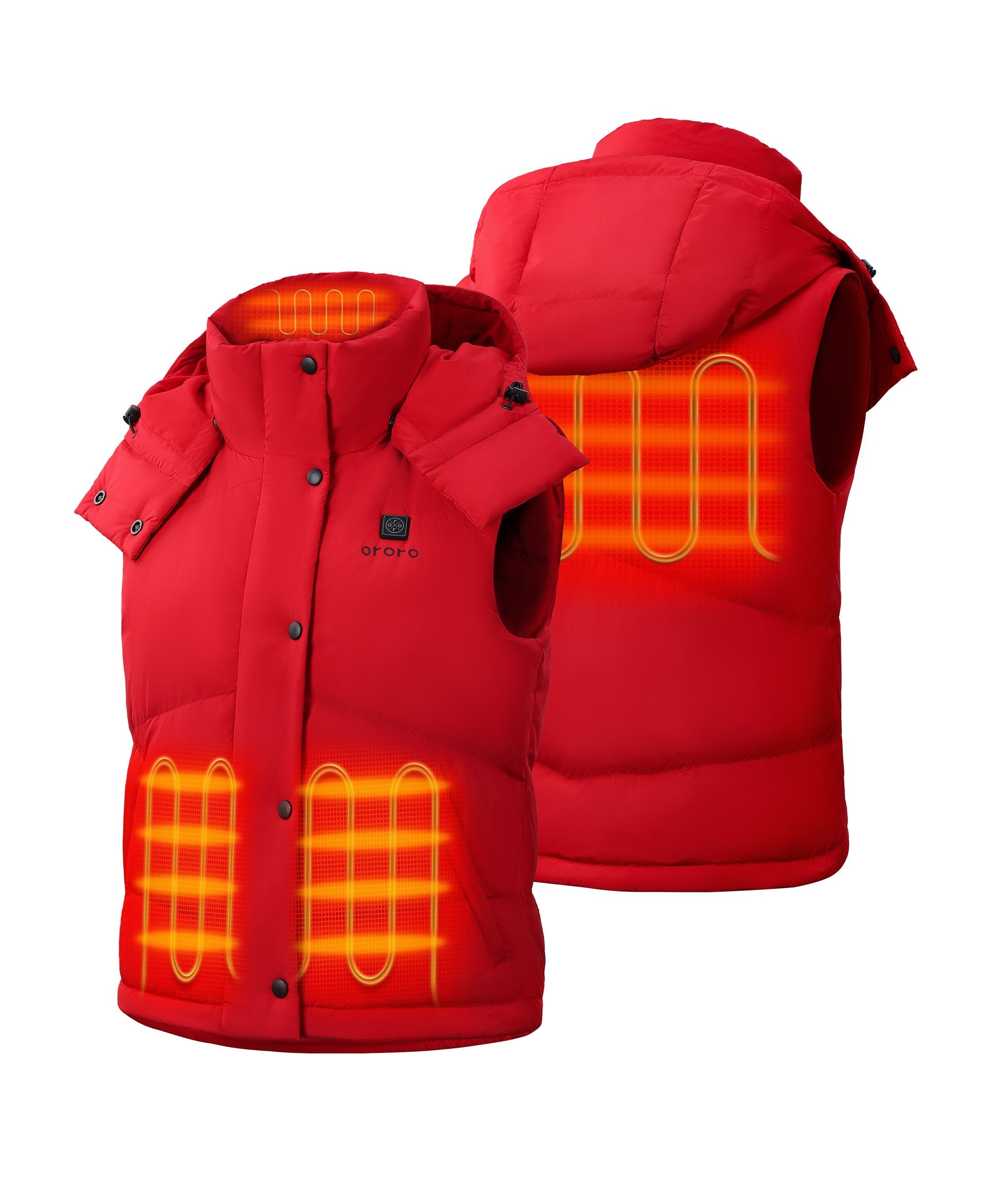 Women's Heated Cropped Puffer Down Vest - Black / Red, Thumbnail 16